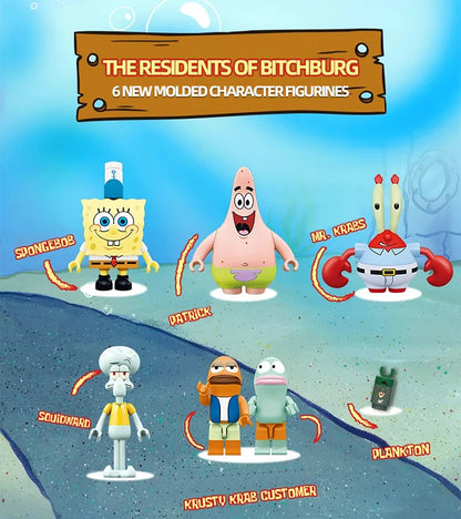 SpongeBob Krusty Krab Building Blocks – Creative Canteen Scene Model Bricks Desktop Toy for Kids