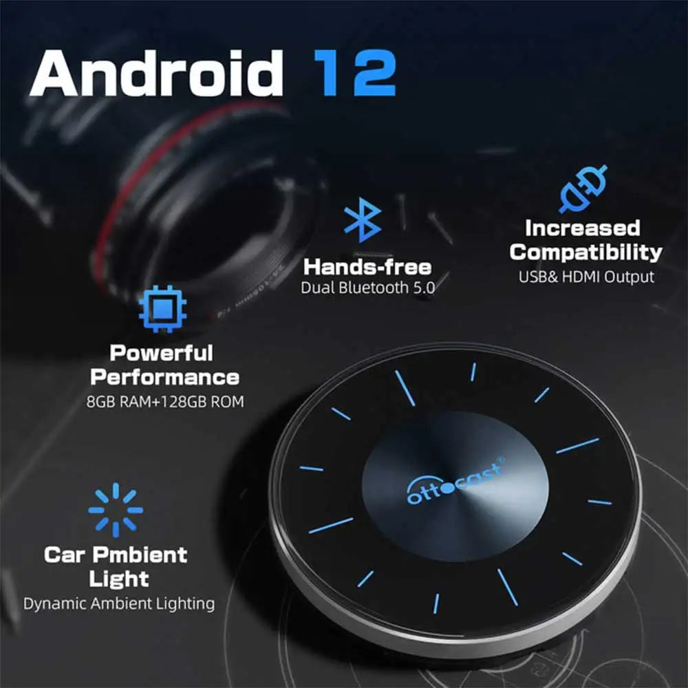 OTTOCAST P3 Android AI Box – Wireless CarPlay & Android Auto with HDMI Output, Built-in GPS, YouTube & Netflix for Car