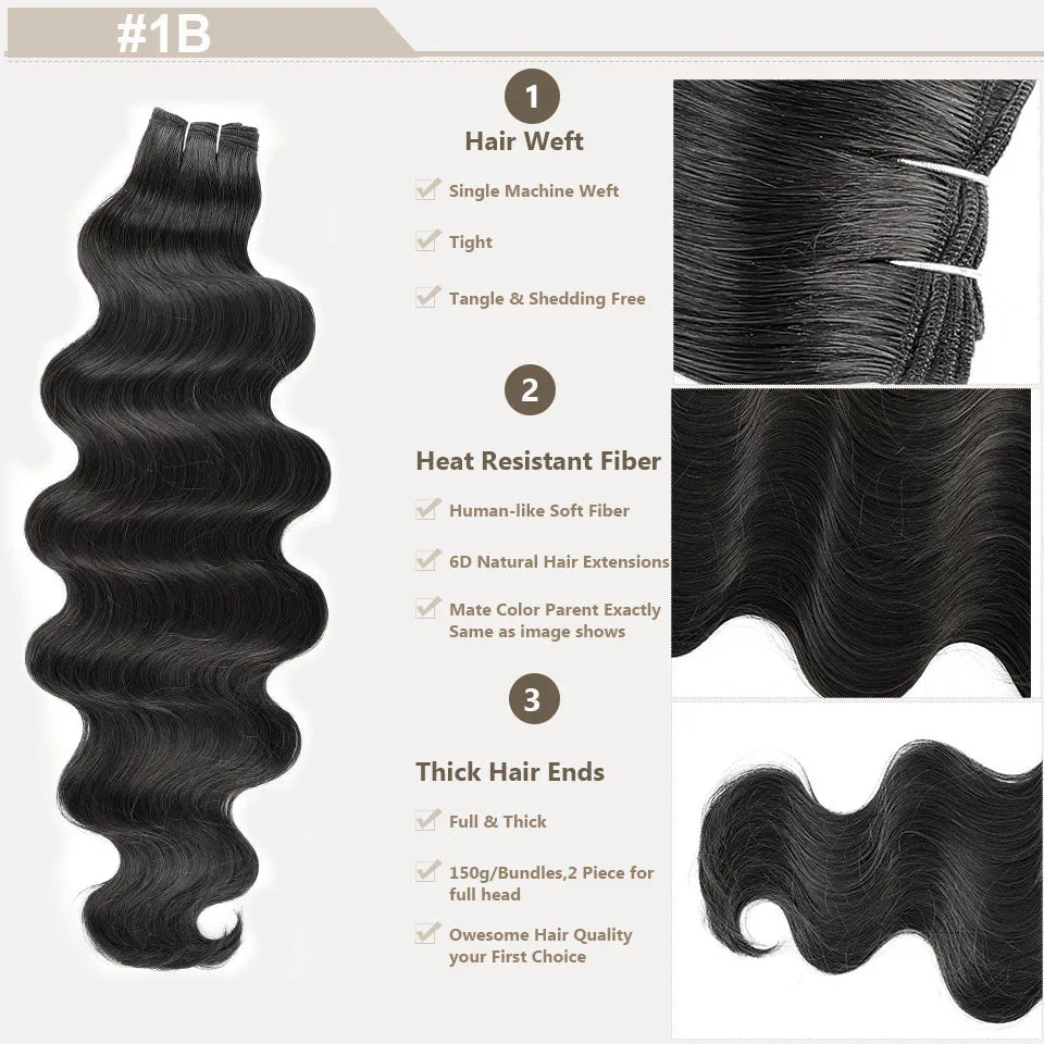 Highlight Gold Bio Body Wave Hair Weave Bundles – 26"/30" Synthetic High Temperature Soft, Natural Human-Like Fiber Hair Extensions