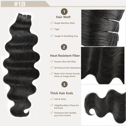 Highlight Gold Bio Body Wave Hair Weave Bundles – 26"/30" Synthetic High Temperature Soft, Natural Human-Like Fiber Hair Extensions