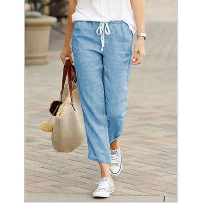 Women's Cotton Drawstring Pants - Y2K Black Elastic Waist Casual Trousers, Loose Fashionable Autumn Bottoms