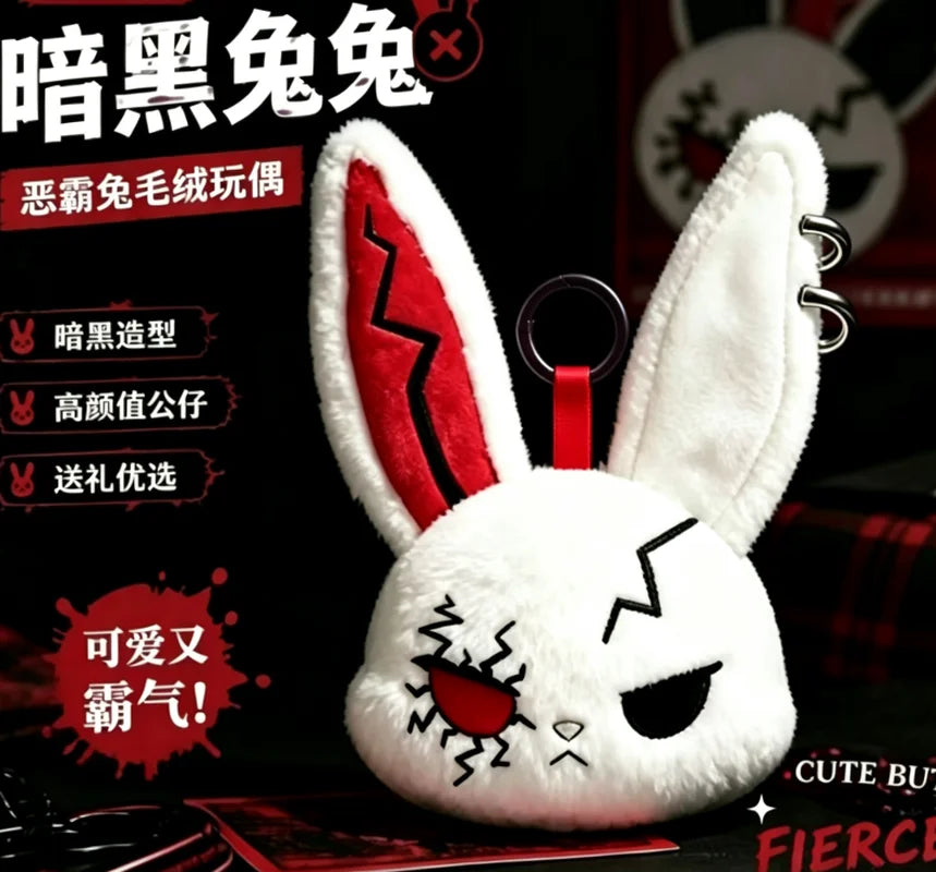 Dark Bunny Gothic Plush Toy - Cute Rebel Rabbit Doll and Keychain Pendant for Backpack Decor and Gifting