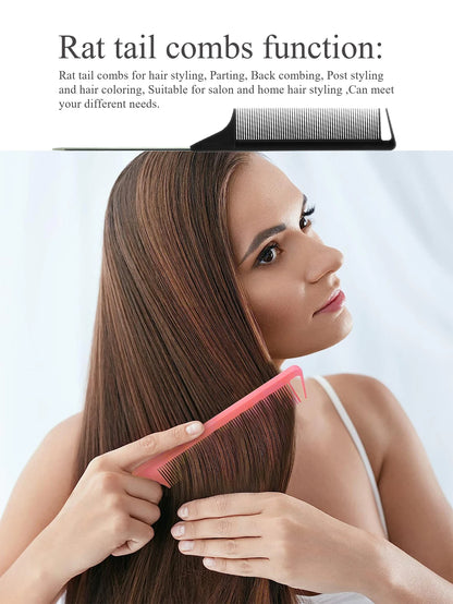 Pro Pointed Tail Comb – Anti-Static Hair Styling Brush, Steel Needle Pin Rat Tail Comb for Salon & Barber Accessories