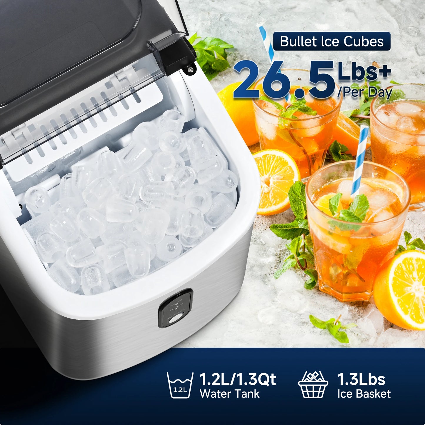 SIMZLIFE Portable Ice Maker Machine – 26.5lbs/Day, 9 Cubes in 6 Mins with Auto-Cleaning & Scoop
