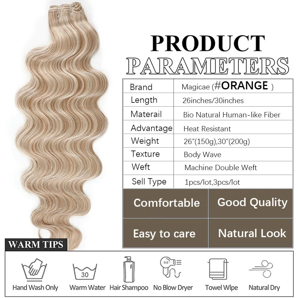 Highlight Gold Bio Body Wave Hair Weave Bundles – 26"/30" Synthetic High Temperature Soft, Natural Human-Like Fiber Hair Extensions