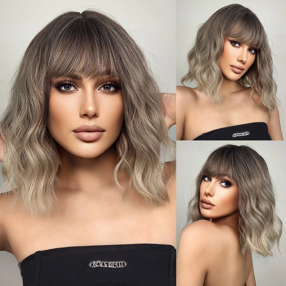 CharmSource Pink BOBO Short Synthetic Wig for Women — Natural Wave, High-Density, Heat-Resistant Hair for Daily & Party