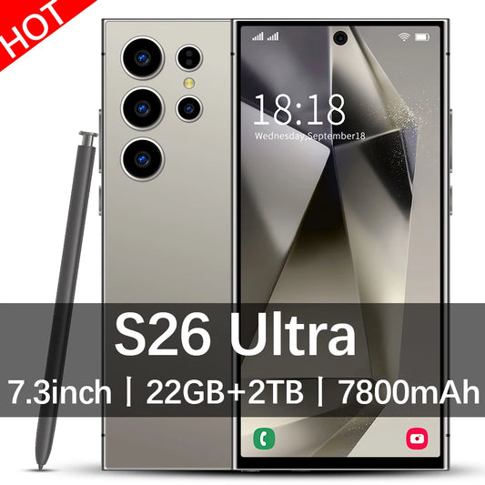 2026 HOT S26 Ultra Smartphone — 7.3" HD Global Edition, Dual SIM, 7800mAh Battery & Facial Recognition Function