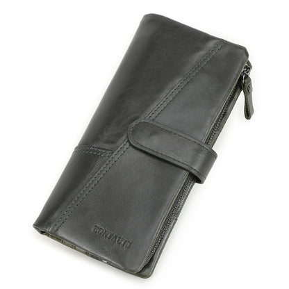 CONTACT'S Genuine Leather Men’s Long Wallet – Phone Bag with Zipper Coin Pocket, Clutch Purse & Small Wallet