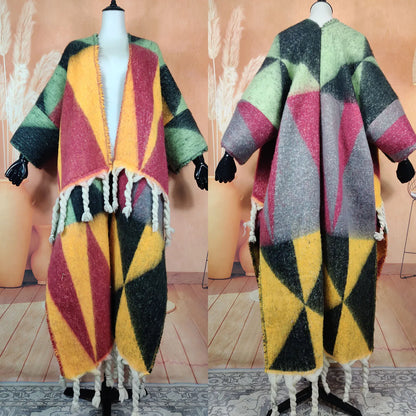 Fashion American Blogger Winter Open Front Cardigan – Oversized Warm Fuzzy Multicolor Wool Duster Coat, Soft and Stylish for Women