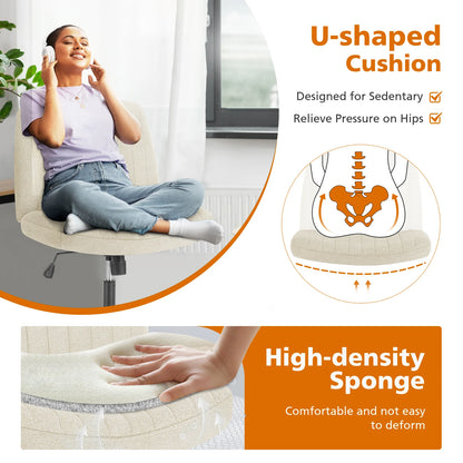 Adjustable Cross Legged Rocking Gaming Chair - Armless Wide Desk Swivel Task Chair for Home Office and Living Room