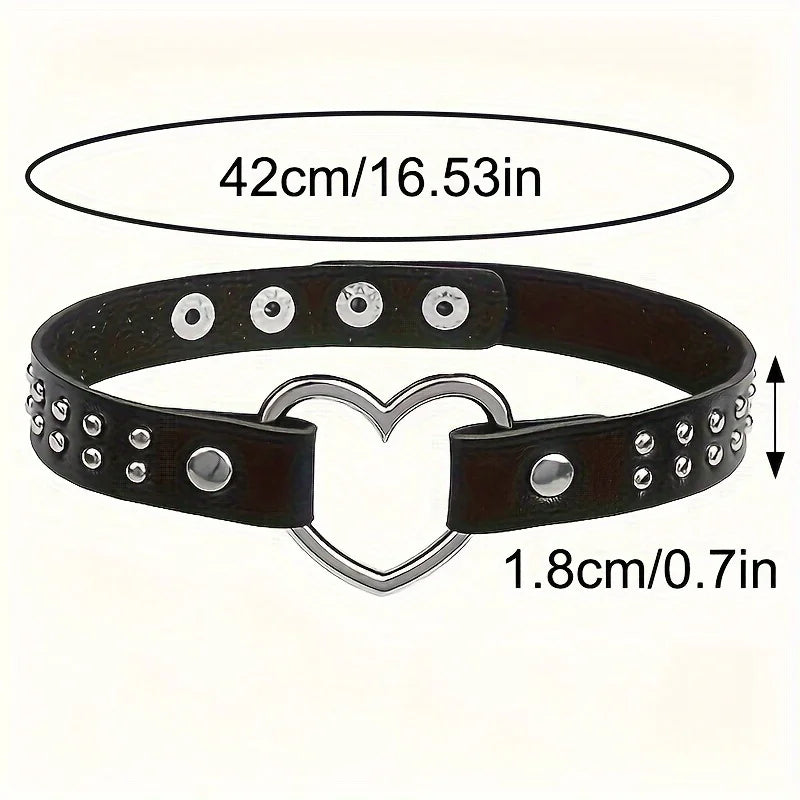 Y2K Punk Gothic Heart Stud PU Leather Choker Necklace — Sexy Everyday Jewelry for Women