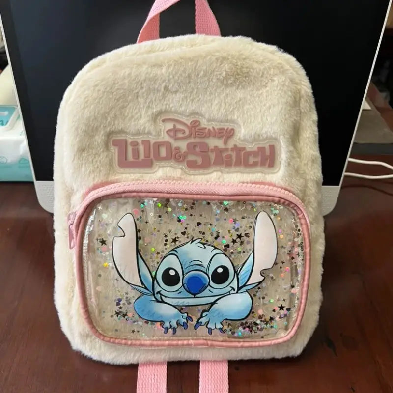 Disney Stitch Plush Autumn Backpack - Hello Kitty Cute Color-Block Bag for Kids, Perfect School Gift
