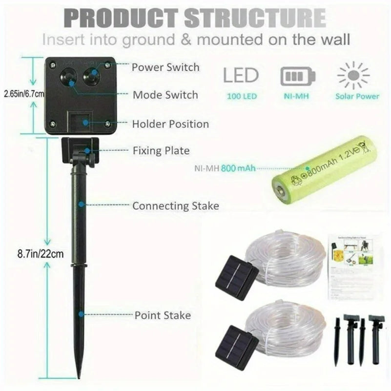 LED Solar String Lights – Waterproof Tube Rope Fairy Lights for Garden, Christmas & Outdoor Holiday Home Decoration