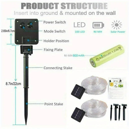 LED Solar String Lights – Waterproof Tube Rope Fairy Lights for Garden, Christmas & Outdoor Holiday Home Decoration
