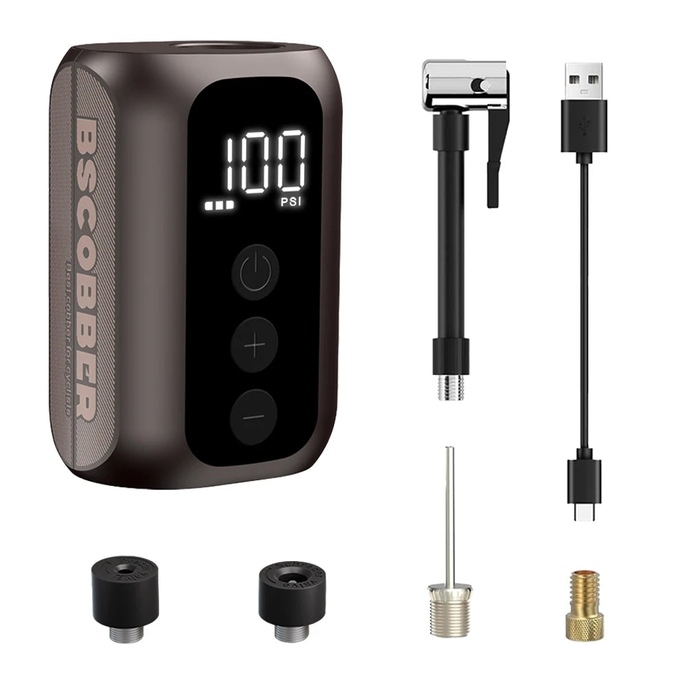 BSCOBBER A5mini Portable Air Pump - Rechargeable Wireless Bicycle Tire Inflator, 100 PSI High-Pressure