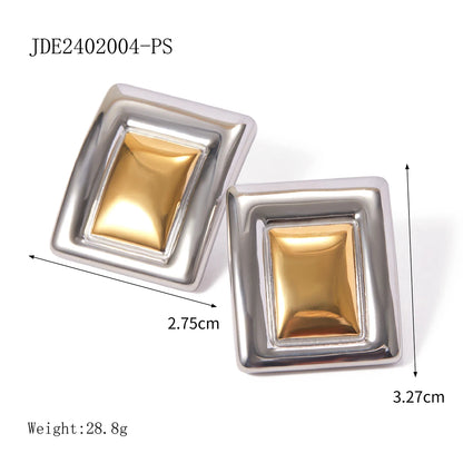 Uworld Geometric Stainless Steel Earrings — 18K Gold Plated, Waterproof Fashion Jewelry