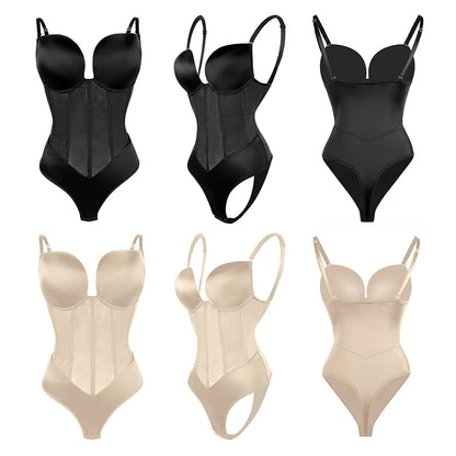 Women’s Shapewear Bodysuit Jumpsuit – Tummy Control Waist Trainer Push-Up Bustier Slimming Body Shaper for Dresses & Evening Wear