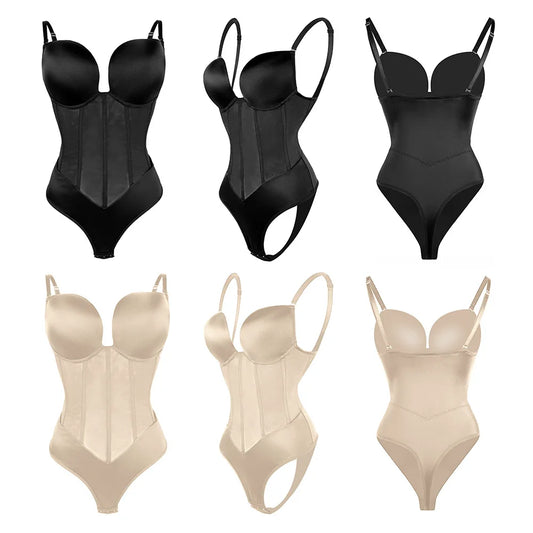 Women’s Shapewear Bodysuit Jumpsuit – Tummy Control Waist Trainer Push-Up Bustier Slimming Body Shaper for Dresses & Evening Wear