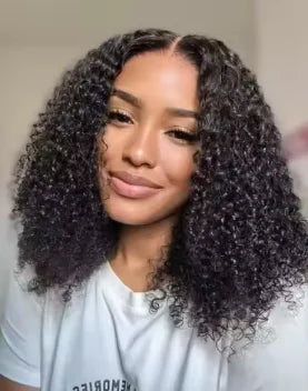 12 Inch Deep Wave Bob Human Hair Wig – 13x4 HD Transparent Lace Front Pre-Plucked Curly Wet & Wavy Glueless Water Wave Wig for Black Women, Natural Black Short Bob