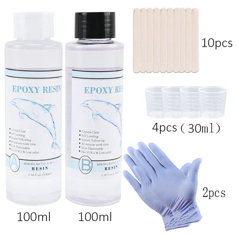 1:1 Clear Epoxy Resin Kit – Crystal Clear 2-Part Casting Resin Set with Measuring Cups, Stir Stick & Silicone Gloves for Art & DIY Crafts