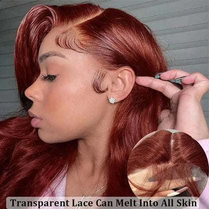 YKB Body Wave Reddish Brown 13x6 Lace Front Wig – Pre-Plucked Auburn Colored HD Lace Frontal, 200% Density Human Hair Wig