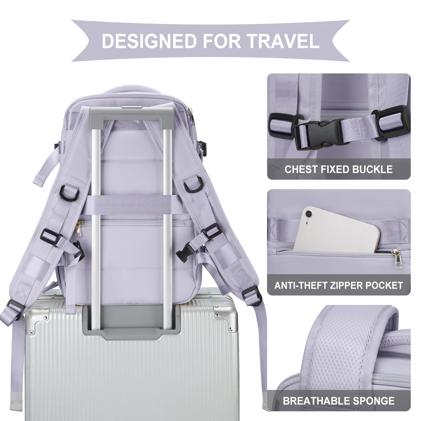 Women's Cabin Travel Backpack - Large Capacity, Water-Resistant Laptop Bag 45x36x20 cm, Fits EasyJet and Ryanair Carry-On Dimensions