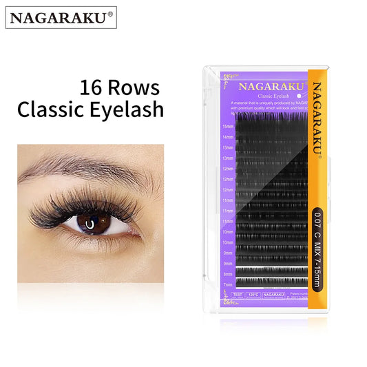 NAGARAKU 16 Rows Individual Eyelash Extensions - Matte Black Professional Soft Natural Classic Lash Extensions