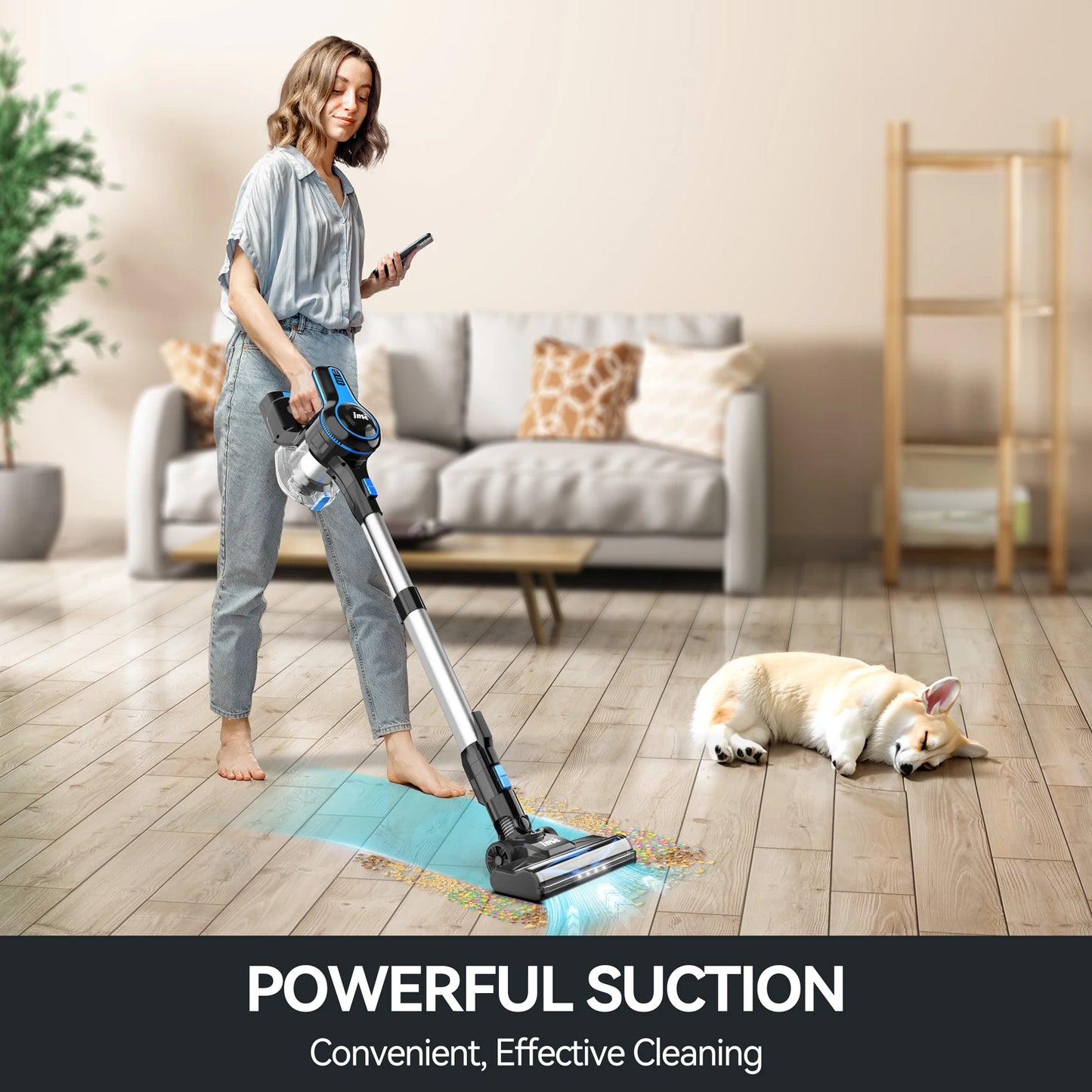 INSE Cordless Vacuum Cleaner – 20Kpa Lightweight Stick Vacuum with 2200mAh Battery for Hard Floors, Carpets, Hair & Car Cleaning