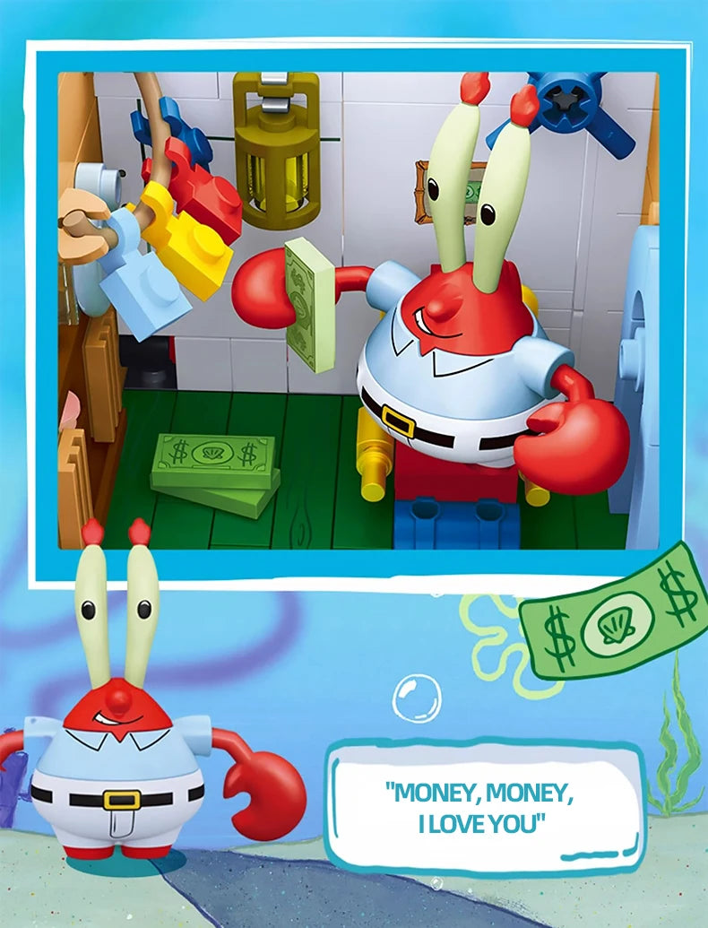 SpongeBob Krusty Krab Building Blocks – Creative Canteen Scene Model Bricks Desktop Toy for Kids