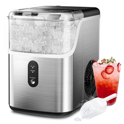 SIMZLIFE Nugget Ice Maker Countertop – 34lbs/Day Portable Ice Machine with Basket, Scoop & Self-Cleaning, Silver