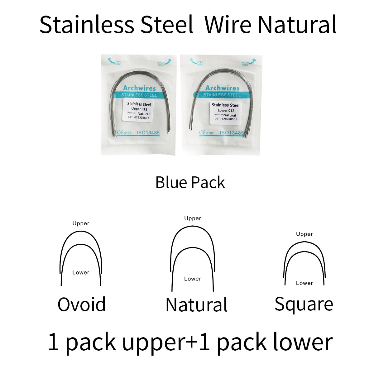 2 Packs Stainless Steel Arch Wires – 20pcs Natural Round & Rectangle Wires for Upper & Lower Braces