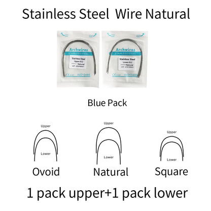 2 Packs Stainless Steel Arch Wires – 20pcs Natural Round & Rectangle Wires for Upper & Lower Braces