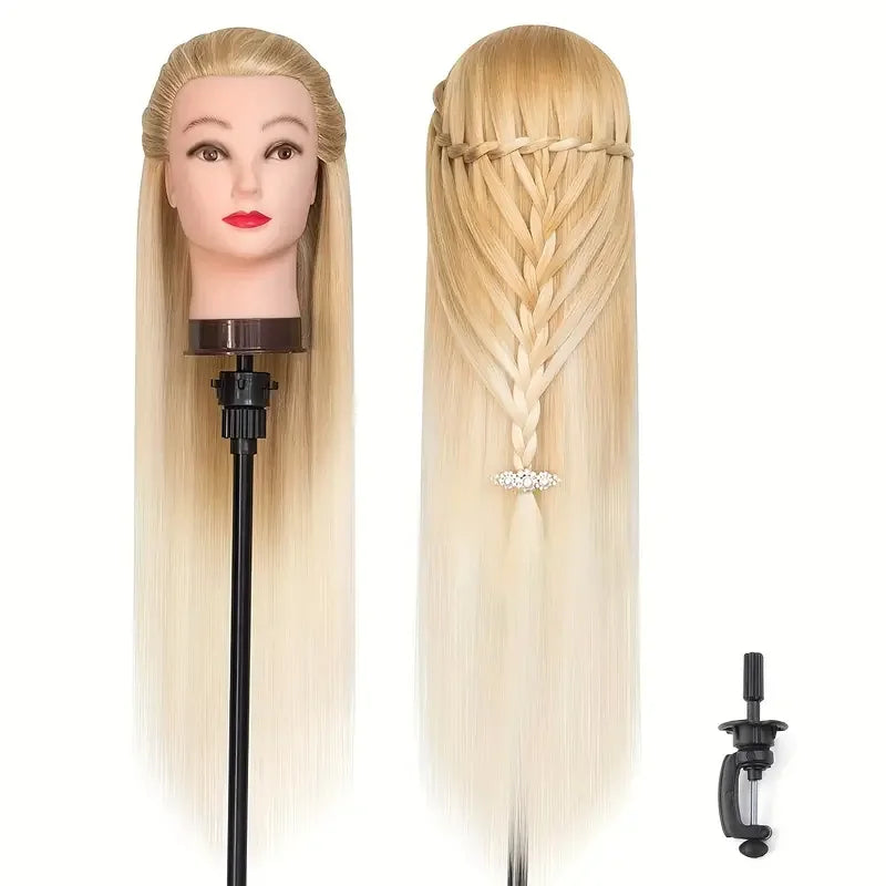 Mannequin Head with Long Synthetic Hair – Hairdresser Training Doll for Braiding & Styling Practice