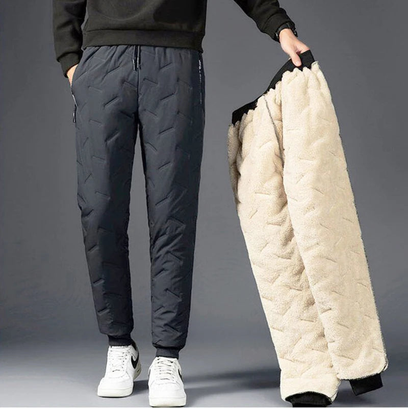 Men's Winter Fleece-Lined Sweatpants - Thick Lambswool Warm Windproof Casual Jogger Trousers