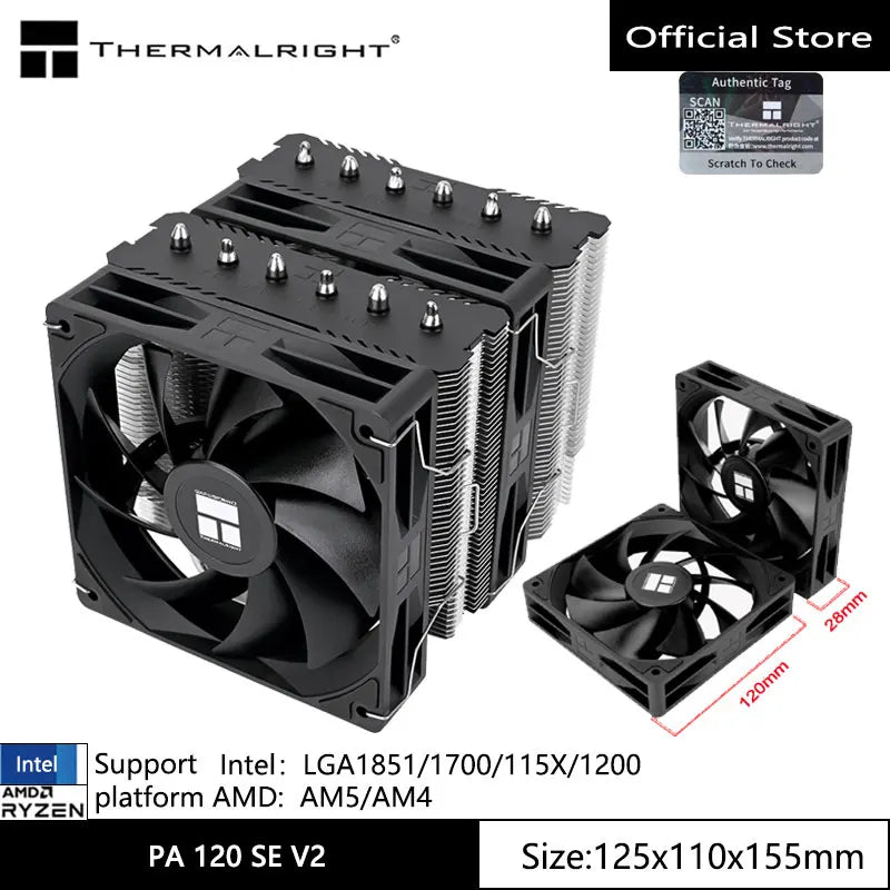 Thermalright Peerless Assassin 120 SE V2 CPU Air Cooler – Dual Tower Radiator with 120mm Fan, Supports Intel LGA1851/1700 & AMD AM5/AM4 High Performance Cooling