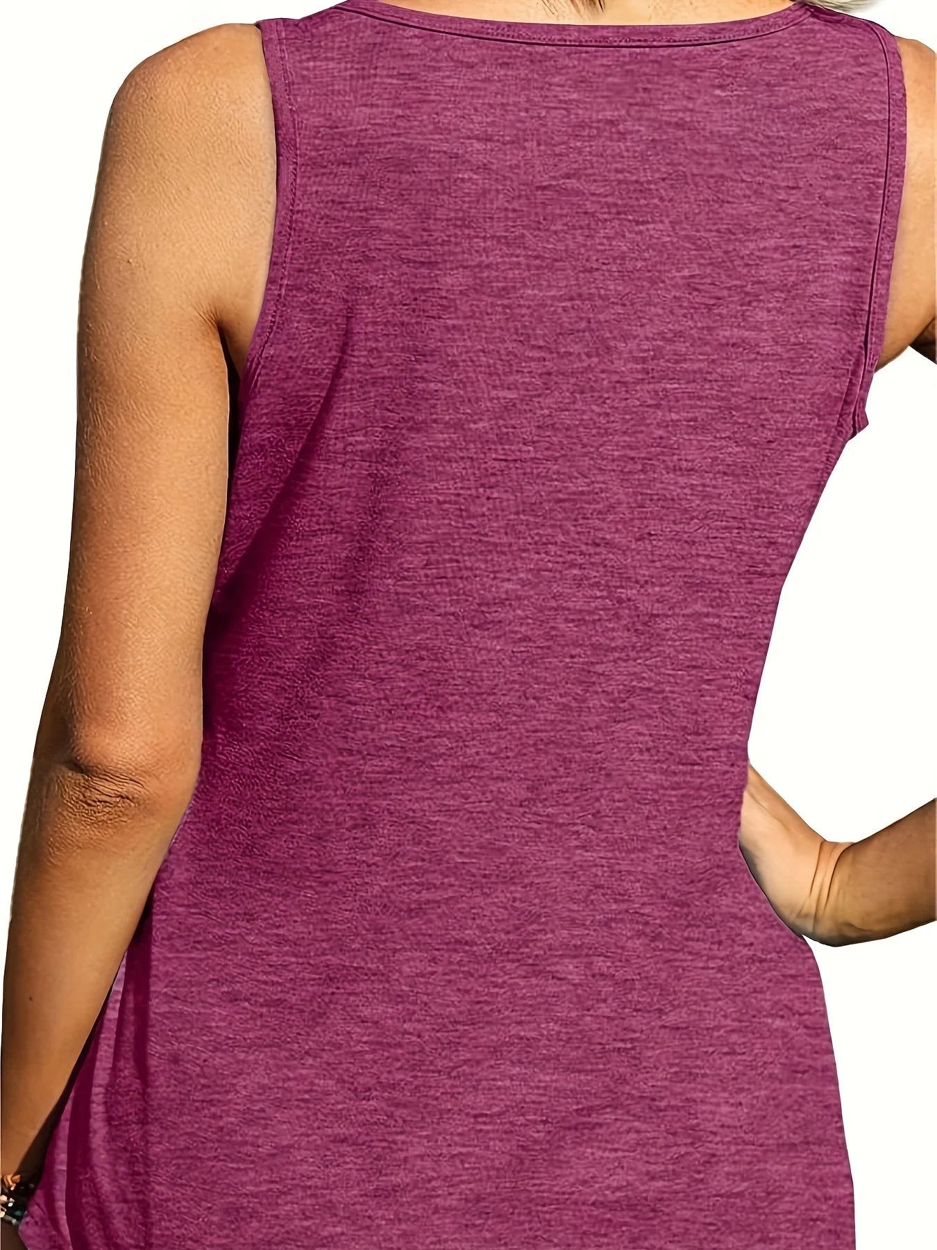 Plus Size Women’s Summer U-Neck Vest Top - Solid Color Elastic Dolphin Hem American Casual Style Shirt