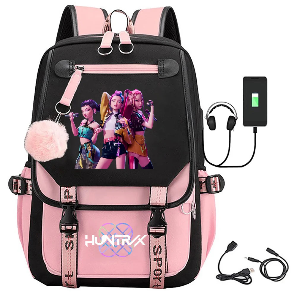 KPop Demon Hunters Saja Boys Backpack – Gothic Hip Hop School Bag for Teenagers