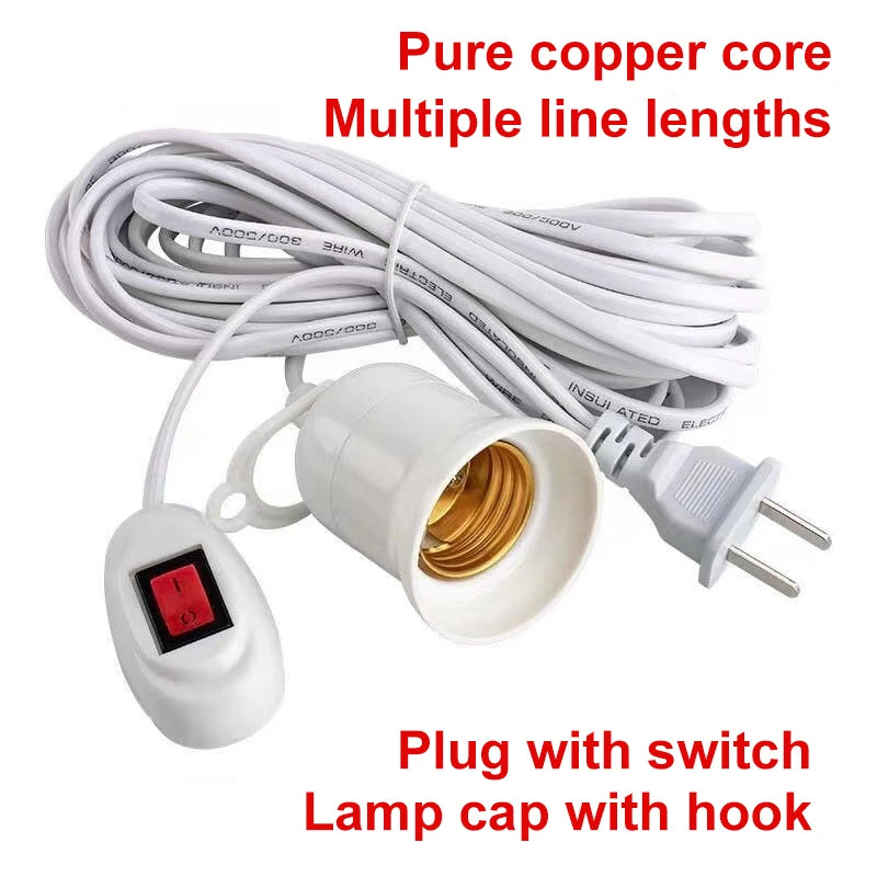 Universal Lamp Base with Switch – LED Bulb Socket Adapter E27, Screw Lamp Holder Accessories, Two Plugs Suspension Tool