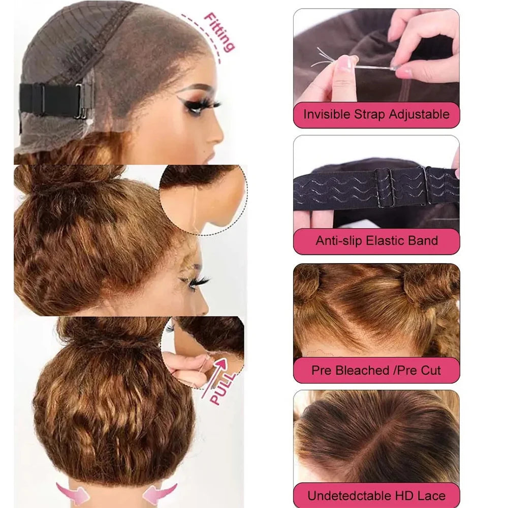 Invisi-Strap 360 Full Lace Human Hair Wig – Pre-Plucked Deep Curly, 250% Density, HD Lace Frontal Colored Wig