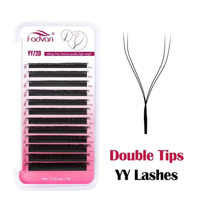 FADVAN YY Shape Eyelash Extensions – 2D/3D Faux Mink Premade Fan Lashes 8-15mm, Black & Brown, L+/L/LU(M)/C/D/DD Split Tip