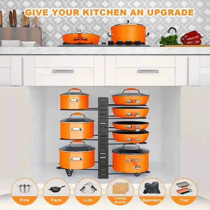 8-Tier Metal Pot Rack Organizer – Durable Space-Saving Cabinet Holder for Pots, Pans & Lids