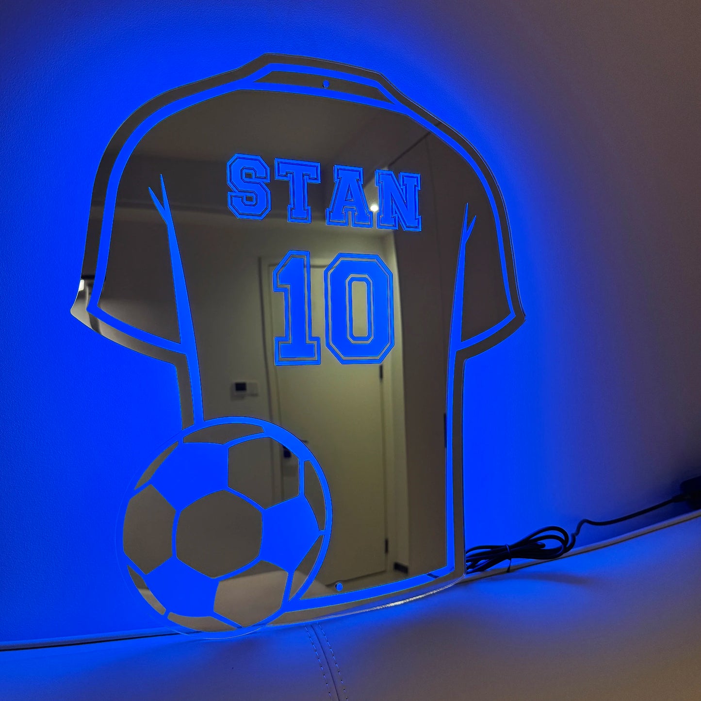 Custom Football Shirt LED Mirror – Personalized Acrylic Wall Decor Gift for Dad, Man Cave, Christmas, Birthday & Father’s Day