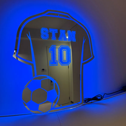 Custom Football Shirt LED Mirror – Personalized Acrylic Wall Decor Gift for Dad, Man Cave, Christmas, Birthday & Father’s Day