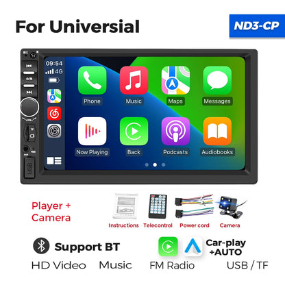Navifly 7-Inch HD Touchscreen Car Multimedia Player – Universal 2 DIN, CarPlay, FM, Bluetooth for Toyota, Honda, VW, Corolla, Camry, Rav4