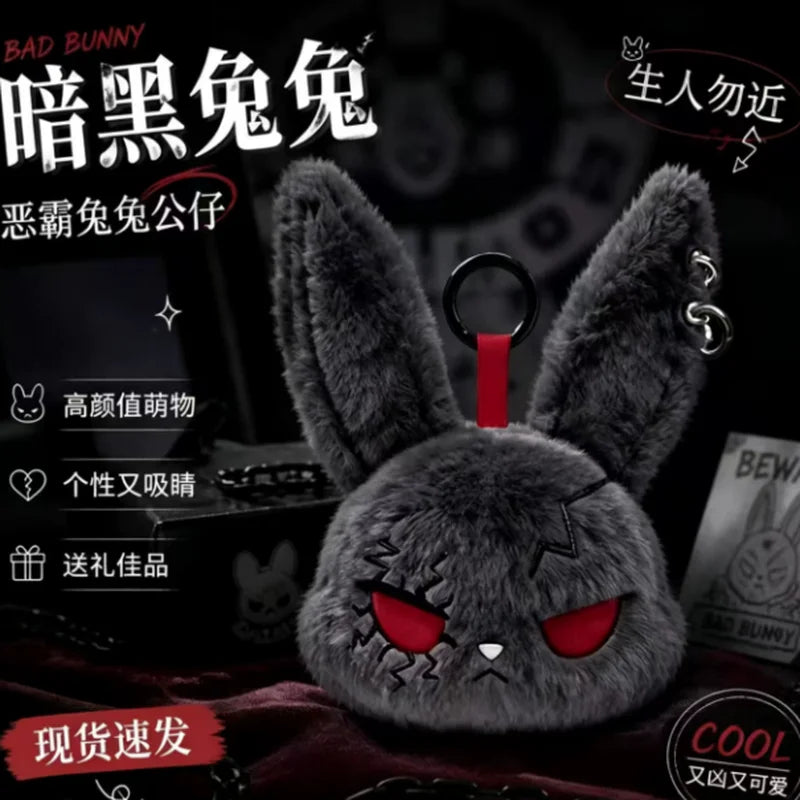 Dark Bunny Gothic Plush Toy - Cute Rebel Rabbit Doll and Keychain Pendant for Backpack Decor and Gifting