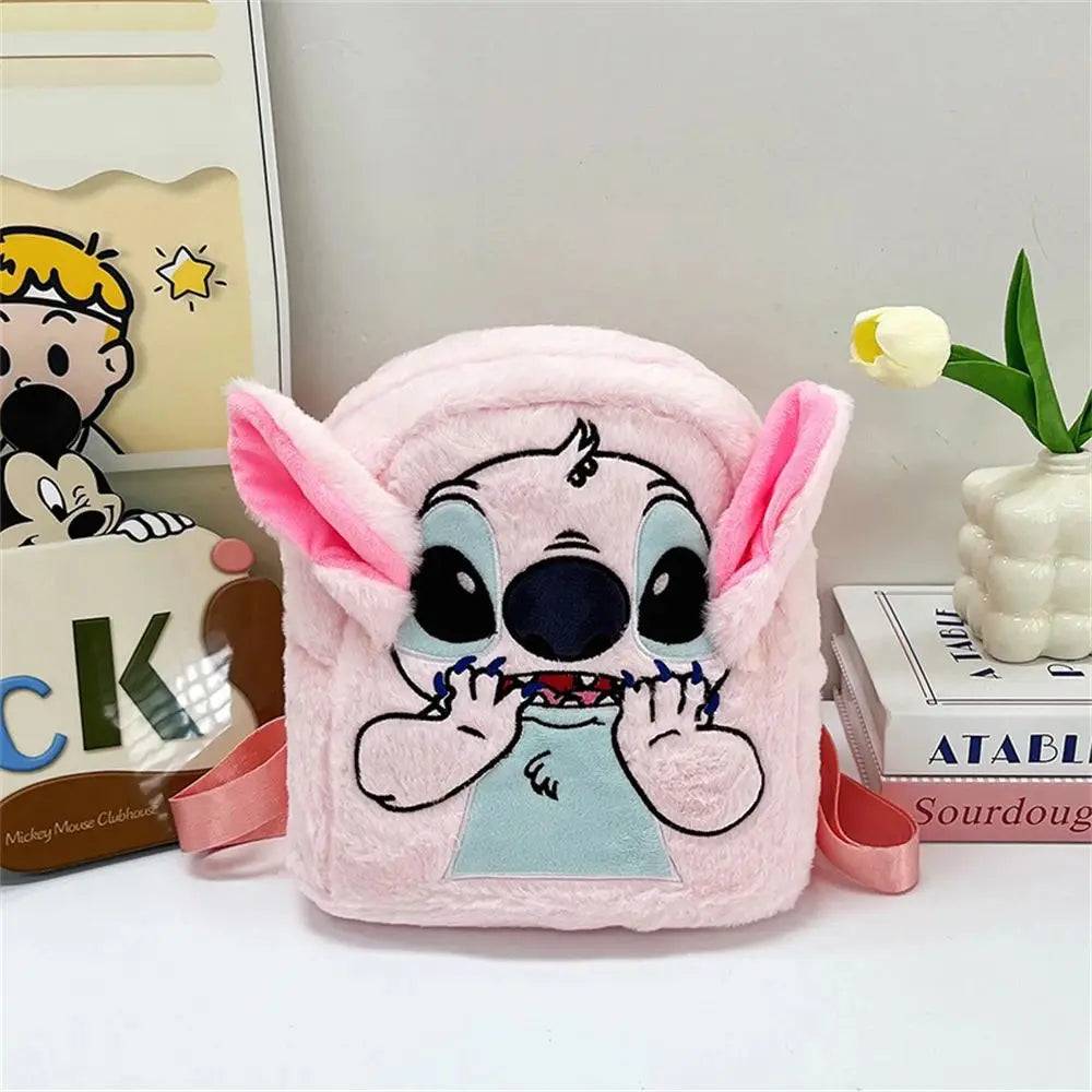 Disney Stitch Plush Autumn Backpack - Hello Kitty Cute Color-Block Bag for Kids, Perfect School Gift