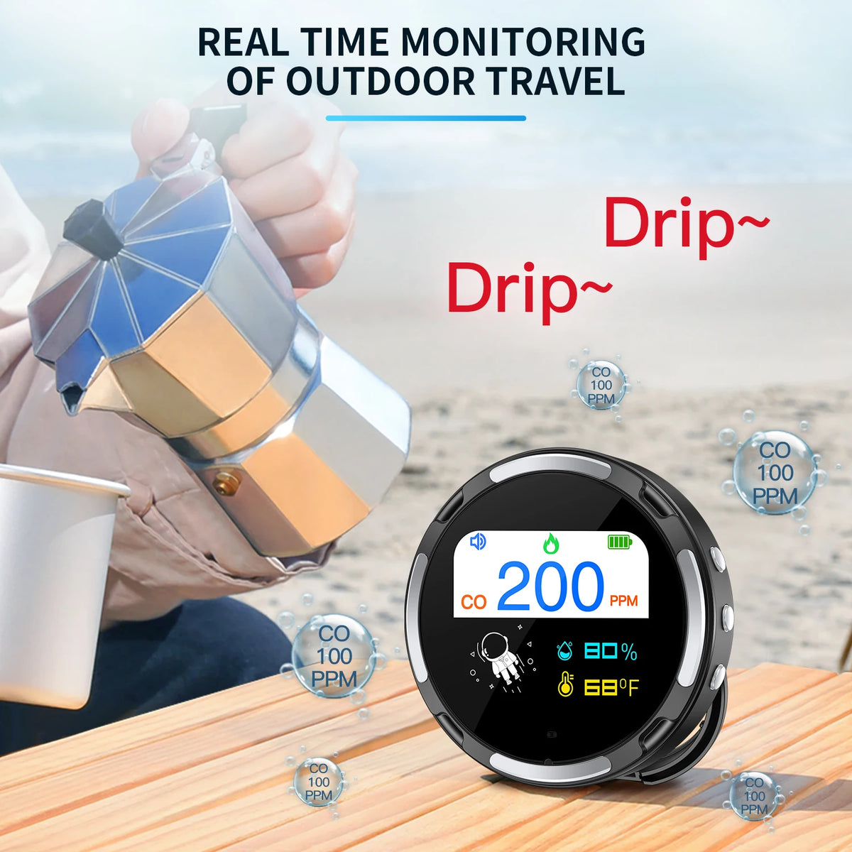 Dotwise Carbon Monoxide Alarm - Portable CO Leak Detector with LCD Display for Home & Camping