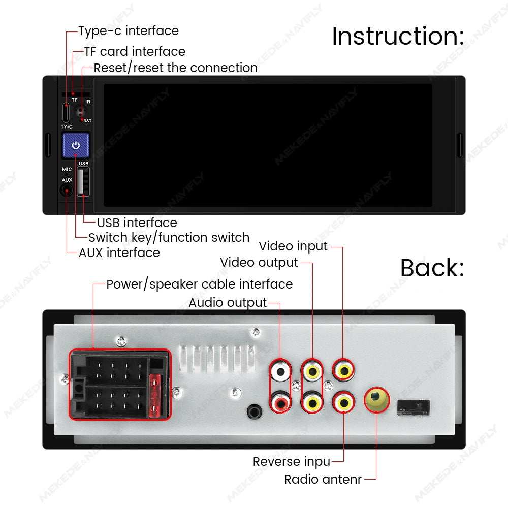 NaviFly 6.86" 1-DIN MP5 Car Stereo — Wireless CarPlay & Android Auto Multimedia Player with BT & FM