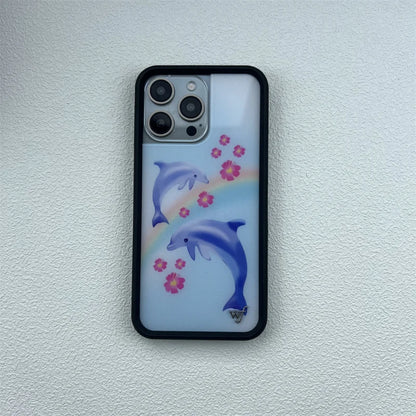 Wildflower Cute Animal Cartoon Phone Case for iPhone 16 Pro Max/16/15 Pro/15/14 Plus/13 Pro/12 Pro – Cherry, Dolphin & Swan Print Design