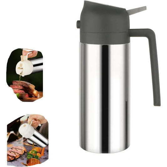 2-in-1 Stainless Steel Oil Dispenser - Refillable Cooking Spray Bottle for Baking & Kitchen Use